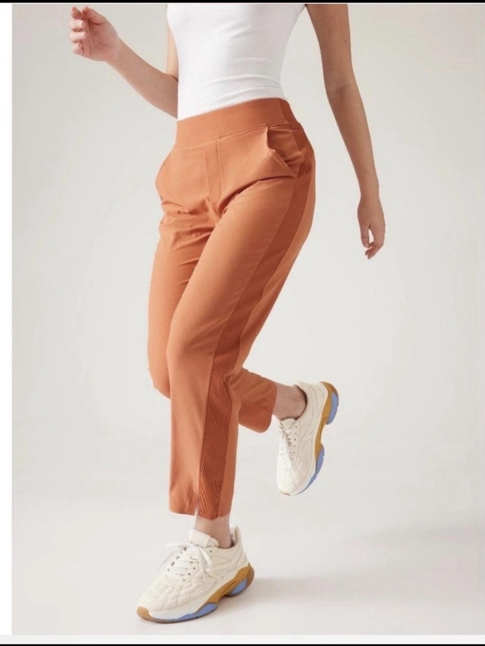 Athleta Brooklyn Ankle Pants Womens Size 12 Orange Ribbed Athleisure Casual